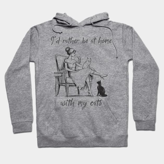 Vintage Cat Lover "I'd Rather Be at Home With My Cats" Introvert Artwork Hoodie by Curious Sausage